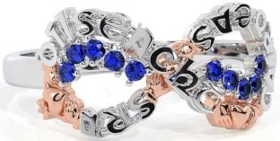 Sapphire Rose Gold Silver Claddagh Infinity Irish "Love, Loyalty, & Friendship" Ring