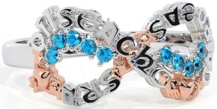 Topaz Rose Gold Silver Claddagh Infinity Irish "Love, Loyalty, & Friendship" Ring
