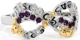 Alexandrite Gold Silver Claddagh Infinity Irish "Love, Loyalty, & Friendship" Ring