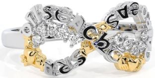 Diamond Gold Silver Claddagh Infinity Irish "Love, Loyalty, & Friendship" Ring