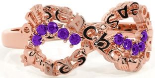 Amethyst Rose Gold Silver Claddagh Infinity Irish "Love, Loyalty, & Friendship" Ring