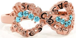 Aquamarine Rose Gold Silver Claddagh Infinity Irish "Love, Loyalty, & Friendship" Ring