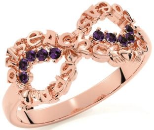 Alexandrite Rose Gold Silver Claddagh Infinity Irish "Love, Loyalty, & Friendship" Ring
