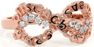 Diamond Rose Gold Silver Claddagh Infinity Irish "Love, Loyalty, & Friendship" Ring