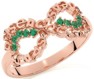 Emerald Rose Gold Silver Claddagh Infinity Irish "Love, Loyalty, & Friendship" Ring