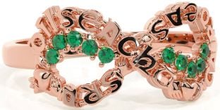 Emerald Rose Gold Silver Claddagh Infinity Irish "Love, Loyalty, & Friendship" Ring