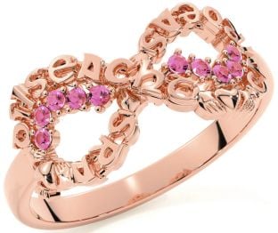 Pink Tourmaline Rose Gold Silver Claddagh Infinity Irish "Love, Loyalty, & Friendship" Ring