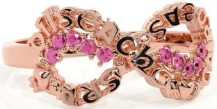 Pink Tourmaline Rose Gold Silver Claddagh Infinity Irish "Love, Loyalty, & Friendship" Ring