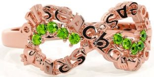 Peridot Rose Gold Silver Claddagh Infinity Irish "Love, Loyalty, & Friendship" Ring