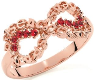 Ruby Rose Gold Silver Claddagh Infinity Irish "Love, Loyalty, & Friendship" Ring