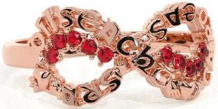 Ruby Rose Gold Silver Claddagh Infinity Irish "Love, Loyalty, & Friendship" Ring