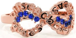 Sapphire Rose Gold Silver Claddagh Infinity Irish "Love, Loyalty, & Friendship" Ring