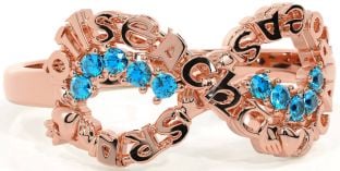 Topaz Rose Gold Silver Claddagh Infinity Irish "Love, Loyalty, & Friendship" Ring