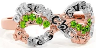 Peridot Rose Gold Silver Claddagh Infinity Irish "Love, Loyalty, & Friendship" Ring