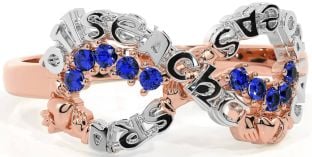 Sapphire Rose Gold Silver Claddagh Infinity Irish "Love, Loyalty, & Friendship" Ring