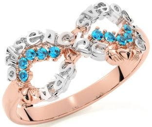 Topaz Rose Gold Silver Claddagh Infinity Irish "Love, Loyalty, & Friendship" Ring