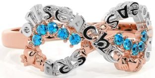 Topaz Rose Gold Silver Claddagh Infinity Irish "Love, Loyalty, & Friendship" Ring