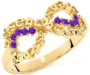 Amethyst Gold Silver Claddagh Infinity Irish "Love, Loyalty, & Friendship" Ring