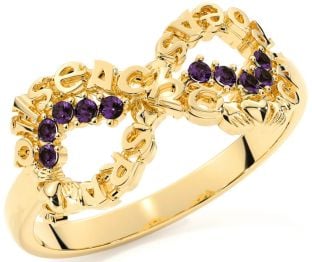 Alexandrite Gold Silver Claddagh Infinity Irish "Love, Loyalty, & Friendship" Ring