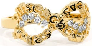 Diamond Gold Silver Claddagh Infinity Irish "Love, Loyalty, & Friendship" Ring
