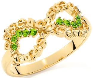 Peridot Gold Silver Claddagh Infinity Irish "Love, Loyalty, & Friendship" Ring