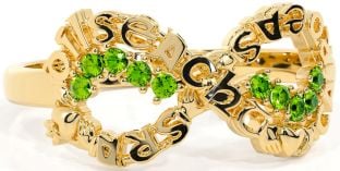 Peridot Gold Silver Claddagh Infinity Irish "Love, Loyalty, & Friendship" Ring