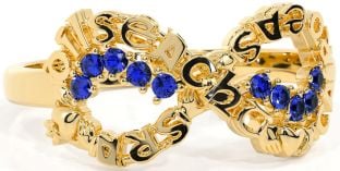 Sapphire Gold Silver Claddagh Infinity Irish "Love, Loyalty, & Friendship" Ring