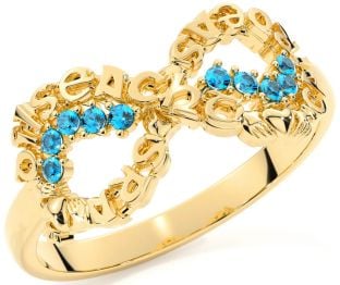 Topaz Gold Silver Claddagh Infinity Irish "Love, Loyalty, & Friendship" Ring