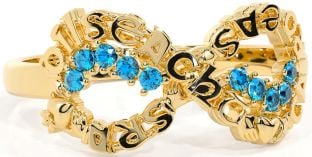 Topaz Gold Silver Claddagh Infinity Irish "Love, Loyalty, & Friendship" Ring