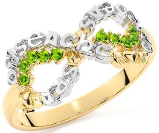 Peridot Gold Silver Claddagh Infinity Irish "Love, Loyalty, & Friendship" Ring