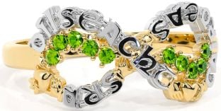 Peridot Gold Silver Claddagh Infinity Irish "Love, Loyalty, & Friendship" Ring