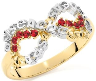 Ruby Gold Silver Claddagh Infinity Irish "Love, Loyalty, & Friendship" Ring