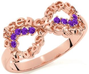 Amethyst Rose Gold Claddagh Infinity Irish "Love, Loyalty, & Friendship" Ring
