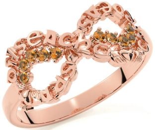 Citrine Rose Gold Claddagh Infinity Irish "Love, Loyalty, & Friendship" Ring
