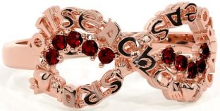 Garnet Rose Gold Claddagh Infinity Irish "Love, Loyalty, & Friendship" Ring