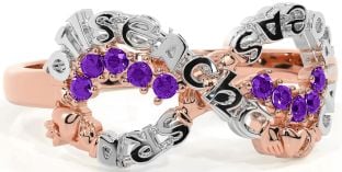 Amethyst White Rose Gold Claddagh Infinity Irish "Love, Loyalty, & Friendship" Ring