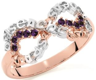 Alexandrite White Rose Gold Claddagh Infinity Irish "Love, Loyalty, & Friendship" Ring