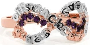 Alexandrite White Rose Gold Claddagh Infinity Irish "Love, Loyalty, & Friendship" Ring