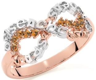Citrine White Rose Gold Claddagh Infinity Irish "Love, Loyalty, & Friendship" Ring