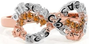 Citrine White Rose Gold Claddagh Infinity Irish "Love, Loyalty, & Friendship" Ring