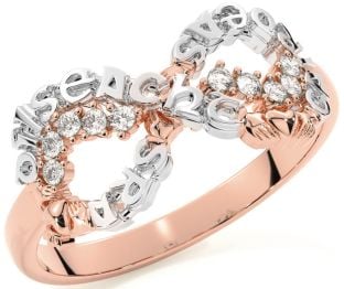 Diamond White Rose Gold Claddagh Infinity Irish "Love, Loyalty, & Friendship" Ring