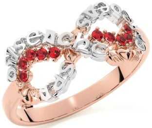 Ruby White Rose Gold Claddagh Infinity Irish "Love, Loyalty, & Friendship" Ring