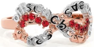 Ruby White Rose Gold Claddagh Infinity Irish "Love, Loyalty, & Friendship" Ring