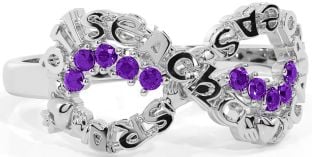 Amethyst Silver Claddagh Infinity Irish "Love, Loyalty, & Friendship" Ring