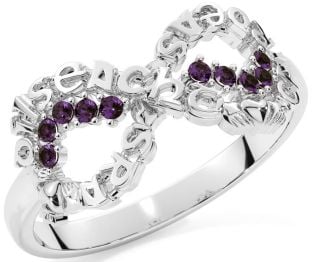 Alexandrite Silver Claddagh Infinity Irish "Love, Loyalty, & Friendship" Ring