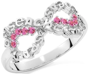 Pink Tourmaline Silver Claddagh Infinity Irish "Love, Loyalty, & Friendship" Ring