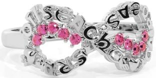 Pink Tourmaline Silver Claddagh Infinity Irish "Love, Loyalty, & Friendship" Ring