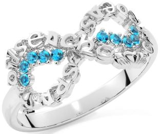 Topaz Silver Claddagh Infinity Irish "Love, Loyalty, & Friendship" Ring