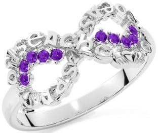 Amethyst White Gold Claddagh Infinity Irish "Love, Loyalty, & Friendship" Ring