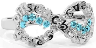 Aquamarine White Gold Claddagh Infinity Irish "Love, Loyalty, & Friendship" Ring